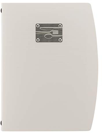 Securit Rio A4 Menu Holder with 1 Double Insert - White | Stainless steel plate with cutlery design - 1 double insert included - Expandable