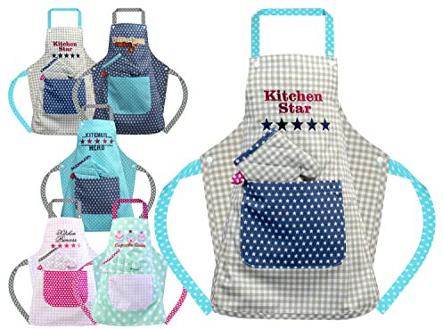 Emily Check, Gorro de Chef en Talla Única, O Delantal de Cocina, y Guante de Horno en 2 Tamaños, para Niños y Niñas en 4 Diseños, Mano de Obra de Diseño Encantador, 3-6 Jahre