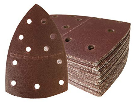 Prio-Schleifdreiecke │ Klett-Schleifblätter │ 50 Stück │ 11-Loch │ 105 x 152 mm │ Korn 120 │ für Multischleifer │ Schleifblätter │ dreieckige Schleifpads │ Schleifpapier