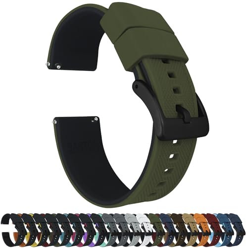 20mm Army Green/Black - BARTON Elite Silicone Watch Bands - Quick Release - Choose Strap Color & Width
