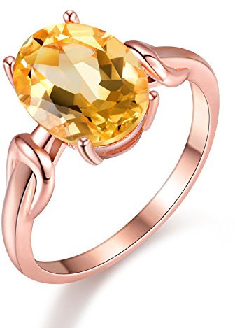 Uloveido 925 Sterling Silber Oval Cut echte Citrin Gelb Crystal verstellbare Halo Ring November Birthstone Rose Gold überzogene zierliche Anniversary Resize Geburtstag Ringe für Frauen FJ076 (1.5CT)