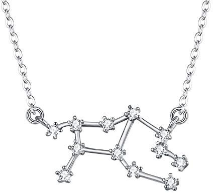 Clearine 925 Sterling Silver Necklace for Women - Virgo Constellation Zodiac 12 Horoscope Astrology CZ Pendant Birthday Jewellery Gift