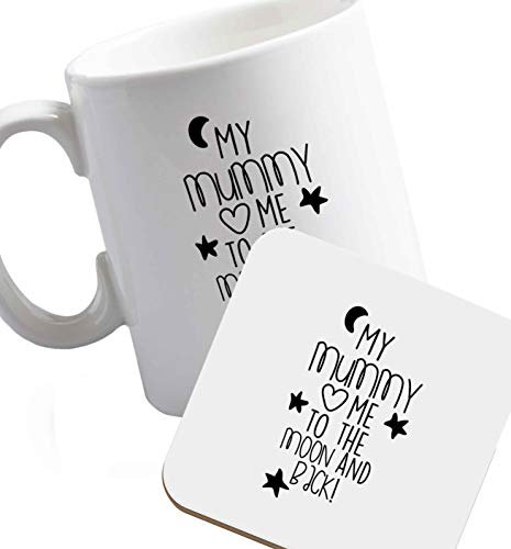Flox Creative Ceramic Mug and Coaster Set Mummy Loves me Moon and Back Right Handed