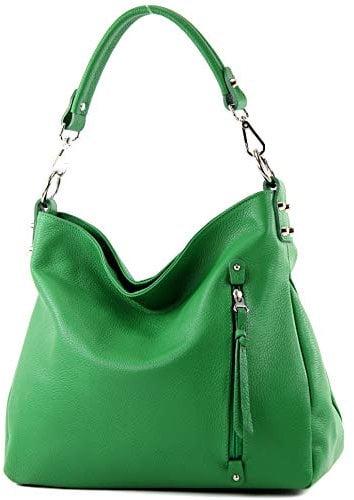 modamoda de T183 Damen Schultertasche Handtasche Tragetasche Echtleder Groß handmade in Italy, Farbe:Blattgrün
