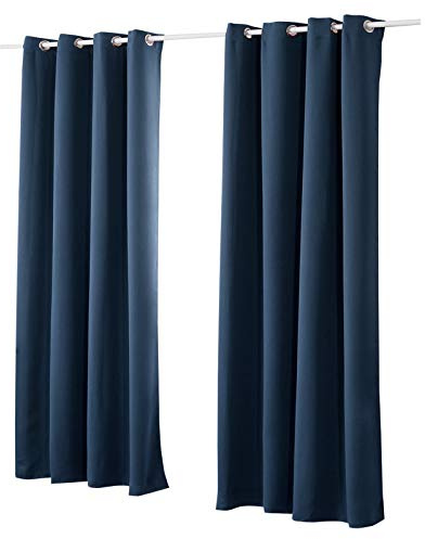 Laneetal Verdunkelungsgardine mit Ösen, Vorhang Blickdicht, Verdunklungsvorhang, Thermovorhang für Schlafzimmer, Gardine Lichtundurchlässig, Ösenschal, Ösenvorhang, Dunkelblau, 135x225 cm, 2 Stücke