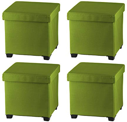 Multi-Purpose Folding Storage Ottoman Foot Rest Stool - LIME GREEN - 38cm (H) x 38cm (W) x 38cm (L) - Suitable for Indoor or Outdoor Use - (Set of 4)