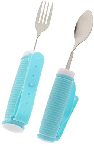 2-teiliges Adaptives Gabel- und Löffel-Set - Biegbares Aufbaugerät für Parkinson, Senioren, Arthritis, Schlaganfall und schwachen Griff - Easy Grip Besteckset