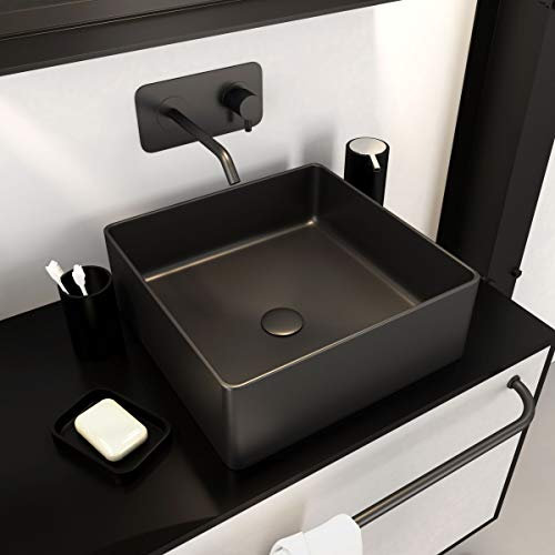 Squarish Dark Aufsatzwaschtisch, rechteckig, Keramik, Schwarz, 36,5 x 36,5 x 10,7 cm