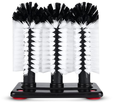 Glass Washer Cleaner Scrubber with Suction Cup Base, 3 Brush Glass Cleaning Brushes for Bar Kitchen Sink, 7.5x3.9x7.5in