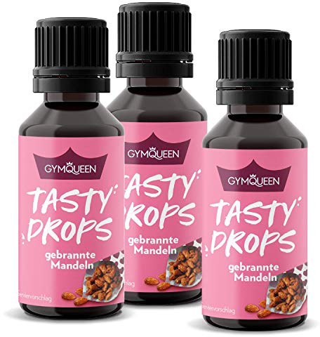GymQueen Tasty Drops, Gebrannte Mandel, 3x30ml, Flavour Drops ohne Kalorien