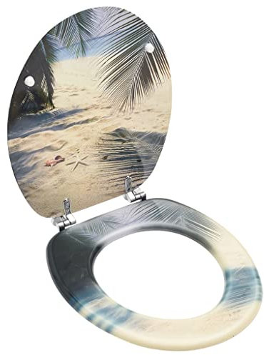 vidaXL Toilettensitz mit Deckel für alle gängigen WC-Becken Toilettendeckel WC Sitz Klodeckel Klobrille WC Brille Badezimmer MDF Strand-Design