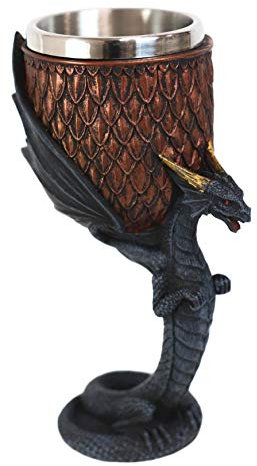 Ebros Gift Drachenwaage mit geflügeltem Drake Stiel und Basis, Trinkkelch, Kelch, 18 cm hoch, Getränke-Tasse, Libellen von Drachen, Blut, Mittelalterliche Renaissance-Akzente