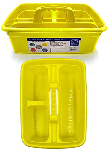 TDBS The Dustpan and Brush Store Cleaning Caddy with Handle Cleaners Caddy Organiser Carry Baskets for Cleaning Products (Yellow)