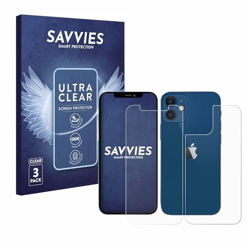 Savvies 6 Pack Screen Protector compatible with Apple iPhone 12/12 Pro (Front + Back) Protection Film Clear