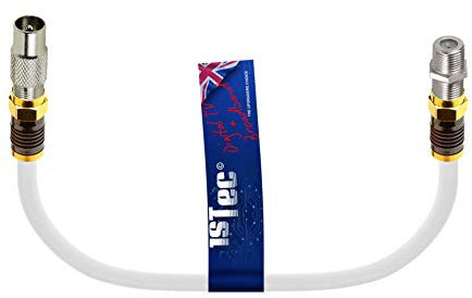 1STec Short TIVO Digital Set Top V6 Box Small Replacement IEC Cable Wire with Push on F-connector Quick Fit to Male Coaxial Plug in Little Adapter Coax Aerial Isolator/Splitter Lead (30cm White)