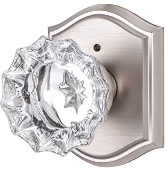 CLCTK Premium Glass Door Knobs, Bathroom & Bedroom, Brushed Nickel, Satin Nickel, Contemporary Style, Lockable, Round, Ambidextrous, 1.96 pounds, 5.5 x 8.6 inches