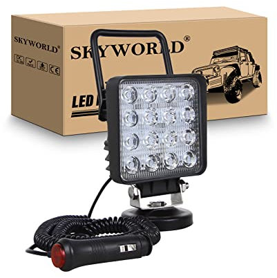 SKYWORLD led Arbeitsscheinwerfer mit Magnetfuß, 4 Zoll 10cm 48W Quadrat LED Flood Strahler 12V 24V Suchlicht Offroad Beleuchtung für Auto SUV ATV Traktor LKW 4x4 Boot, 6000K LED Suchscheinwerfer