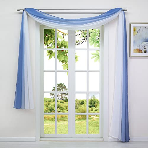 HeichkelL Voile Transparent Querbehang Freihandbogen Gardine Farbverlauf Vorhang Dekoschals Bindegardine für Wohnzimmer Party Bühnendeko BxL 140x500cm, Blau