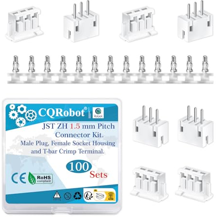 CQRobot JST ZH 1,5mm Raster 3-polig Elektrischer Steckverbinder Adapter | Steckerleiste Buchsengehäuse Crimpkontakten PCB Kabel-Platine-Adapterkabel Baugruppe 100 Sätze/500 Teile