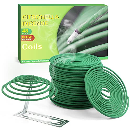 Citronella Räucherspirale, Zitronengras Coils für Innen und Draußen, Garten, Balkone, Terrassen 48 Spiralen (24x2) mit Räucherstäbchenhalter