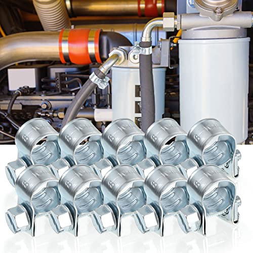 10 Pcs Hose Pipe Clamps Assortment Kit, 10 Sizes 7-18mm Stainless Steel Mini Fuel Injection Adjustable Tube Hose Clips for Water Pipe Plumbing Fittings Automotive and Mechanical Application (8-10mm)