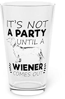 Beer Glass Pint 16oz Novelty Dachshund Weiner Graphic 16oz
