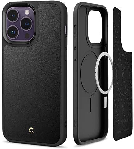 CYRILL by Spigen Kajuk Mag Case Compatible with iPhone 14 Pro (2022), Premium Vegan Leather and Full Body Protection Case for iPhone 14 Pro - Black
