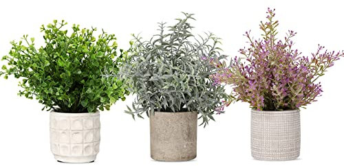 YVONNEYI 3 Pièces Plantes Artificielles Interieur, Mini Fausse Plante Interieur pour Decoration Chambre, Plante Artificielle Interieur pour Maison Salle de Bain Bureau Cuisine Décoration