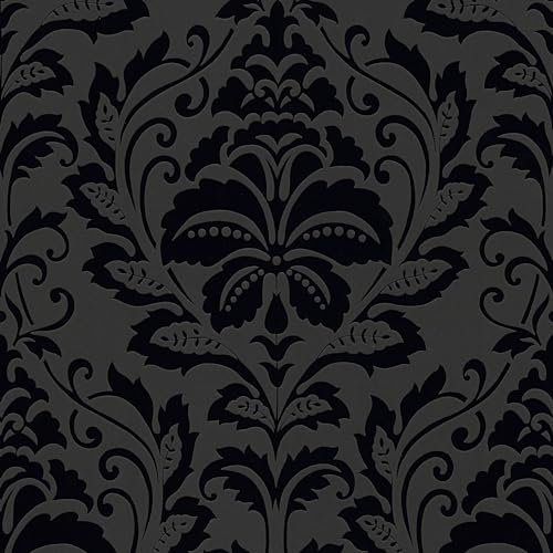 Baroque wallcovering Wall Profhome 255426-GU Non-Woven Wallpaper Slightly Textured Baroque Style matt Black 5.33 m2 (57 ft2)
