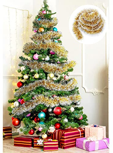 ZAYMDO 10M/32.8ft Weihnachts Lamett Girlande, Dicke metallische Luftschlangen Folie Lametta Weihnachtsbaum Girlande für Xmas Tree Decor Home Indoor Outdoor Party