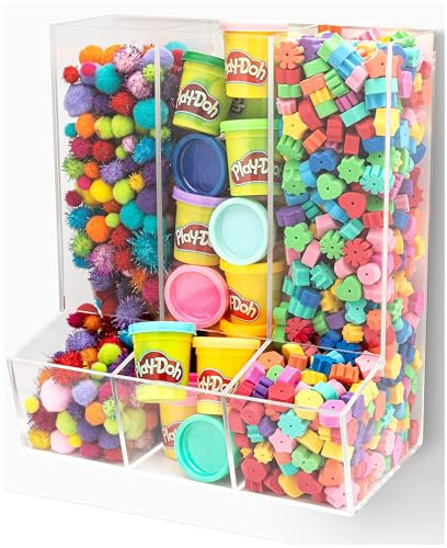 SimplyImagine Acrylic Triple Divided Wall Toy Dispenser, Hanging Organizer and Storage Bin for Childrens Room - 3 Compartment Clear Holder for Blocks, Cars, Trains, Balls, Darts, Snacks and More