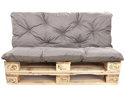 Palettenkissen Outdoor - Palettenkissen Set - Palettenkissen Set Indoor (Sitzkissen 120x60 +Rückenlehne 120x40, Grau)