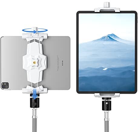 Support Tablette Adaptateur pour Trépied avec Rotule, Support iPad pour Trépied, Support Téléphone 360° Rotative pour iPad Pro 12.9, iPad Air Min 3 4, Galaxy Tab, Surface Pro 8 Perche Selfie 5.3-10.6