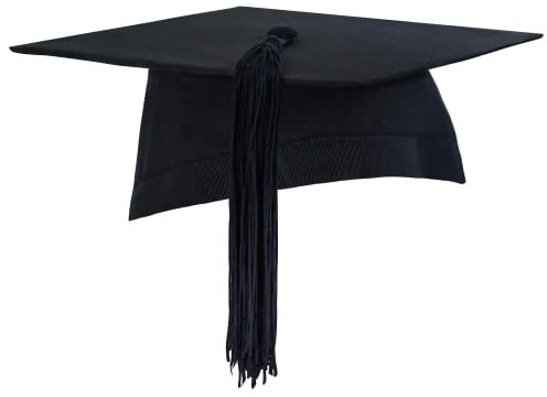 Graduation Cap for Adults Academic Costome, Bachelor and Master Ceremony, Mortarboard with Tassel Unisex Black (Black, L)