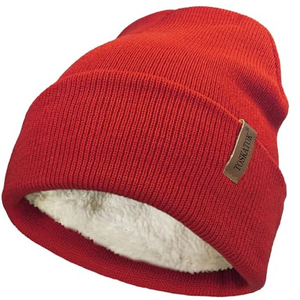 TOSKATOK Damen Herren Unisex Klassische, weiche, warme Winter-Strickmütze mit Bündchen und weichem Thermo-Teddy-Fleece-Futter