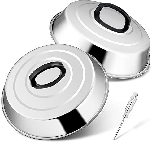 Joyfair 12 Inch Melting Dome, Stainless Steel Cheese Melting Dome Set of 2, Basting Burger Cover for Griddle Grilling/Outdoor Camping/Flat Top Teppanyaki, Heat-Proof Handle & Dishwasher Safe