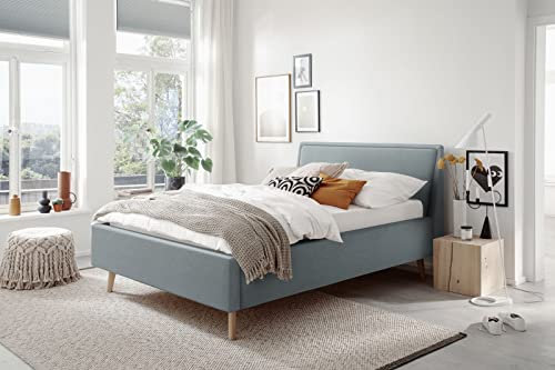 möbelando Polsterbett Frieda mit Bettkasten aus Stoff in eisblau. Abmessungen (LxB) 200x140 cm