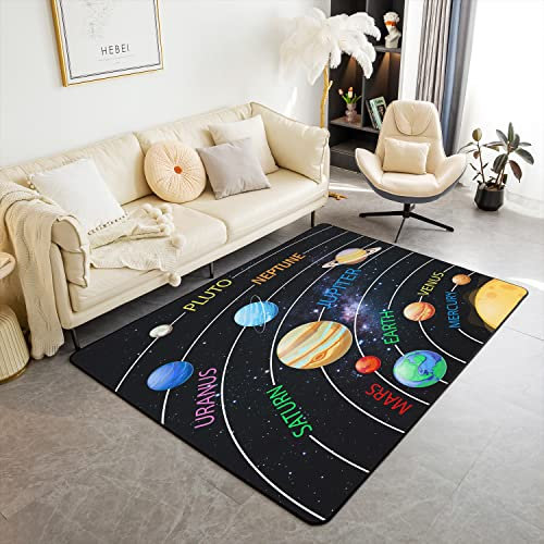 Alfombra de área del sistema solar de 100 x 150 cm para el espacio exterior de la sala de estar, para el universo, planetas, dormitorio, decoración del hogar, galaxia, cosmos, alfombra ultra suave, a