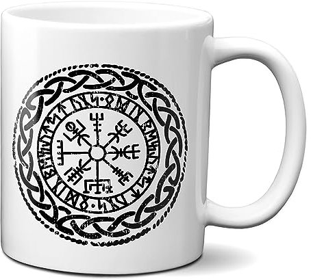 Planetacase - Taza Vegvisir Brújula Amuleto Vikingo - Diseño Nórdico Original - Apta para Microondas y Lavavajillas - 330 ml - Cerámica, Vegvisir