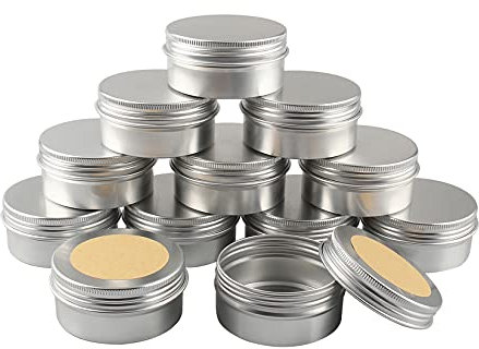 BPZXL 12 Pièces 80ml Rond Pots en Aluminium Argent Cosmétique Bougie Aluminium Vides Pots de Voyage pour Baume à lèvres avec Étiquette