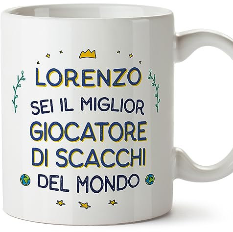 Mugffins Tazza Personalizzata in ceramica per GIOCATORE DI SCACCHI uomo 11 oz / 350 ml - In italiano - Migliore del Mondo - Idea regalo per compleanno, anniversario, natale, laurea