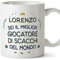 Mugffins Tazza Personalizzata in ceramica per GIOCATORE DI SCACCHI uomo 11 oz / 350 ml - In italiano - Migliore del Mondo - Idea regalo per compleanno, anniversario, natale, laurea