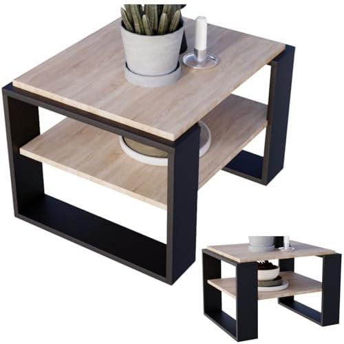 CraftPAK Wohnzimmer Tisch für Couch aus hochwertigem Holzwerkstoff, Stabiler & moderner Couchtisch mit zusätzlicher Ablagefläche, Model Kaja 63, Farbe Bardolino Schwarz