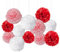Rot, rosa und weiß Seidenpapier Pompons,Rot, rosa und weiß Seidenpapier Pompons Papier Blume für Hochzeit,Geburtstag,Party(12 Stück)