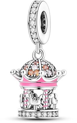 925 Sterling Silber Charms für Armbänder Pferdekarussell-Charms kompatibel mit Pandora-Armbändern Reise-Charms mit winzigen Edelsteinen für Armbänder Geschenk für Mädchen und Teenager