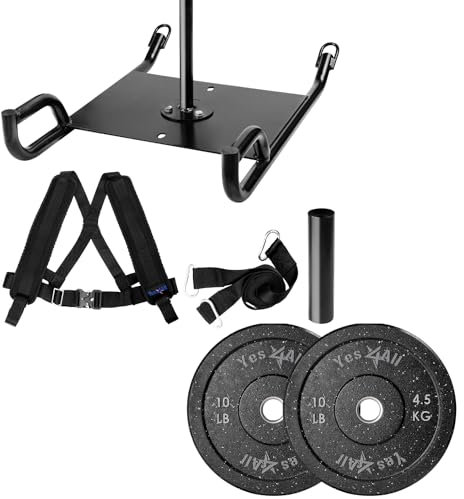 Yes4All Unisex-Erwachsene RL1U Gewichtsschlitten, B. Combo Schlitten + Bumper Hantelscheibe 4,5 kg Paar, Large