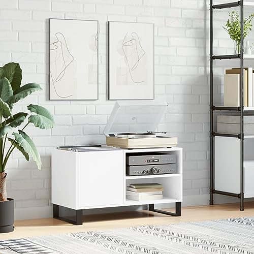 prissent Meuble porte-disques blanc 85 x 38 x 48 cm en bois, multicouche, bibliothèque, bois, porte-disques vinyle, meuble basse, support de CD, meuble salon, meuble TV bibliothèque étroite