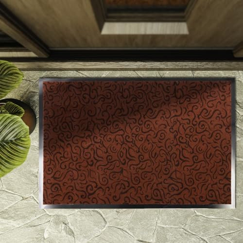 KARAT Schmutzfangmatte - waschbare & leistungsstarke Fußmatte Innen - Sauberlaufmatte mit Rutschfester Rückseite - Türmatte für den Eingangsbereich Brasil (Rot 60 x 90 cm)