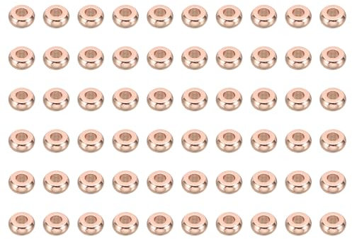 PATIKIL 3mm Spacer Beads, 100 Pcs Flat Bead Spacers Bulk Flat Round Disc Beads Loose Metal Brass for Jewelry Making DIY Bracelets Necklace, Rose Gold