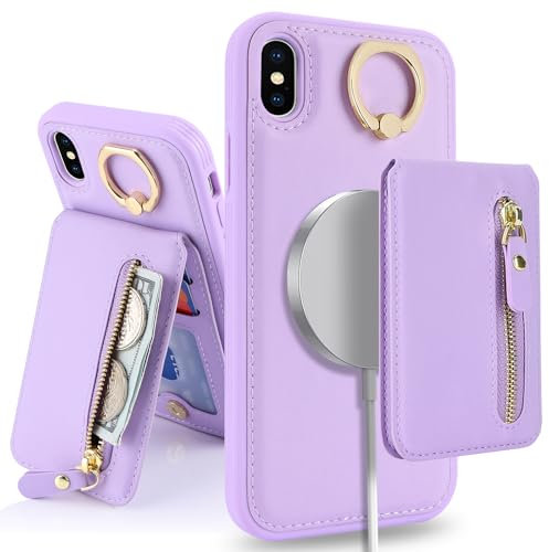 SailorTech iPhone X/XS Case with Card Holder, Ring Stand, Kickstand, Wallet - Purple